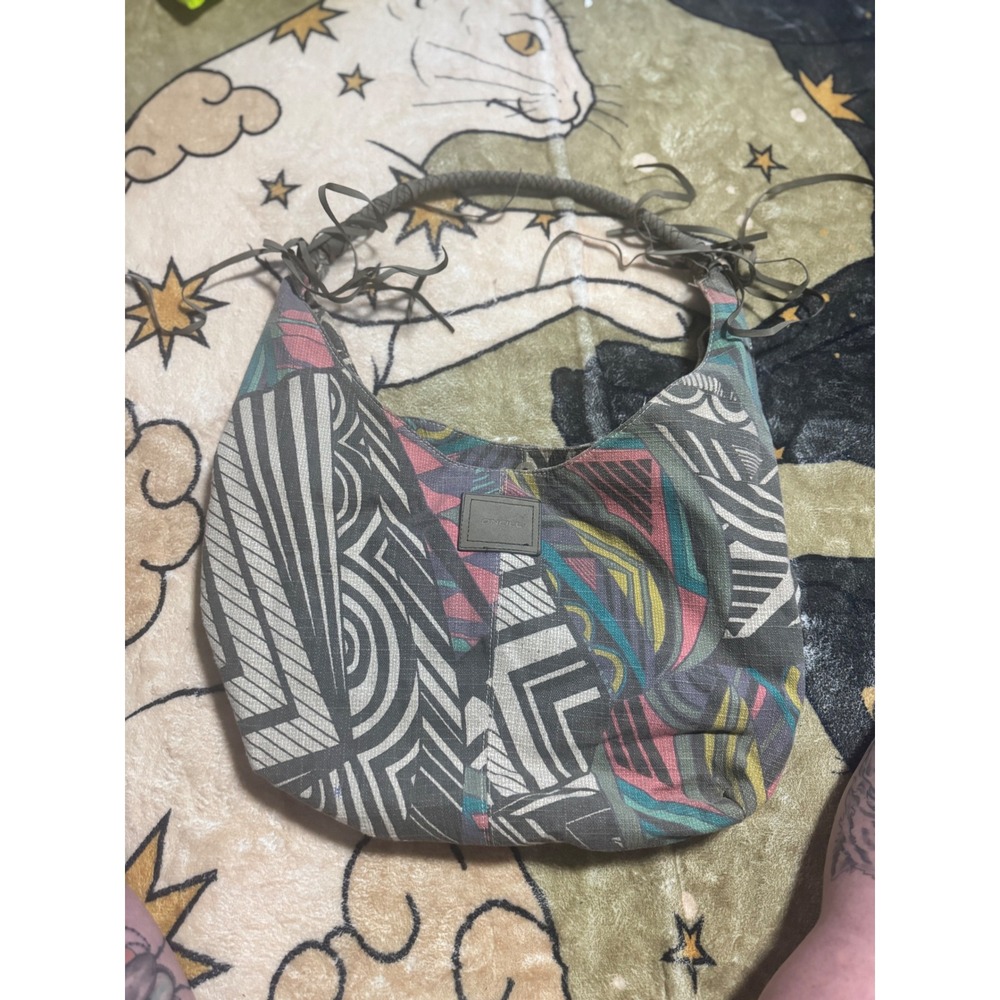 O'Neill Hobo Bag Purse Shoulder Bag Gray Pink Abstract‎ Print Boho Chic 18x12